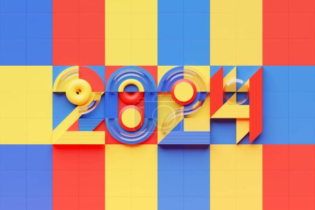 彩色背景上的2024号日历头。新年快乐2024色彩斑斓的背景.