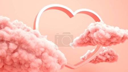 Heart shape with clouds. Valentine's Day selebration. 3d rendering