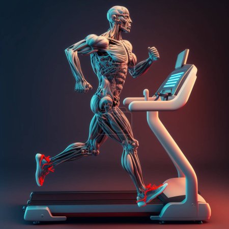 illustration, AI robot running on a treadmill